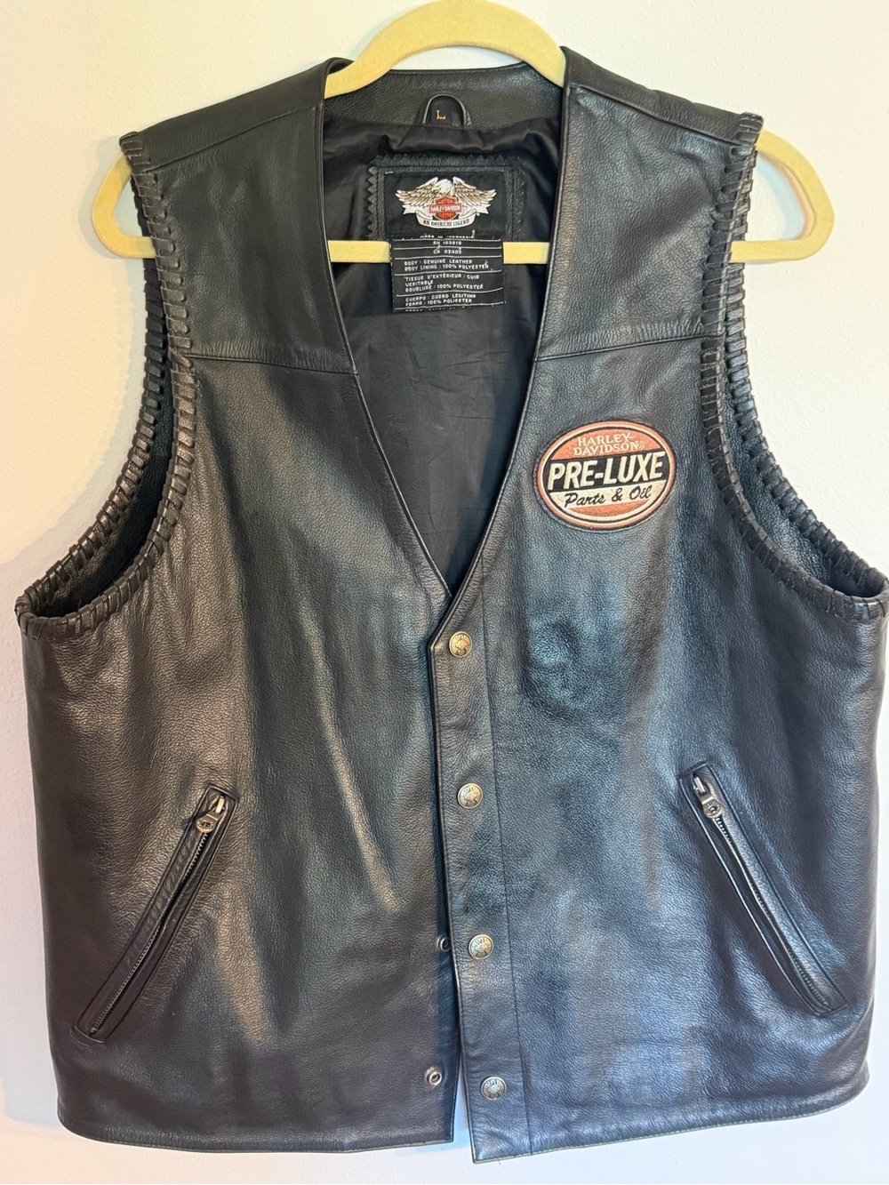 Harley-Davidson Genuine Leather Motorcycle Vest-Men’s L-Embroidered Back Patch